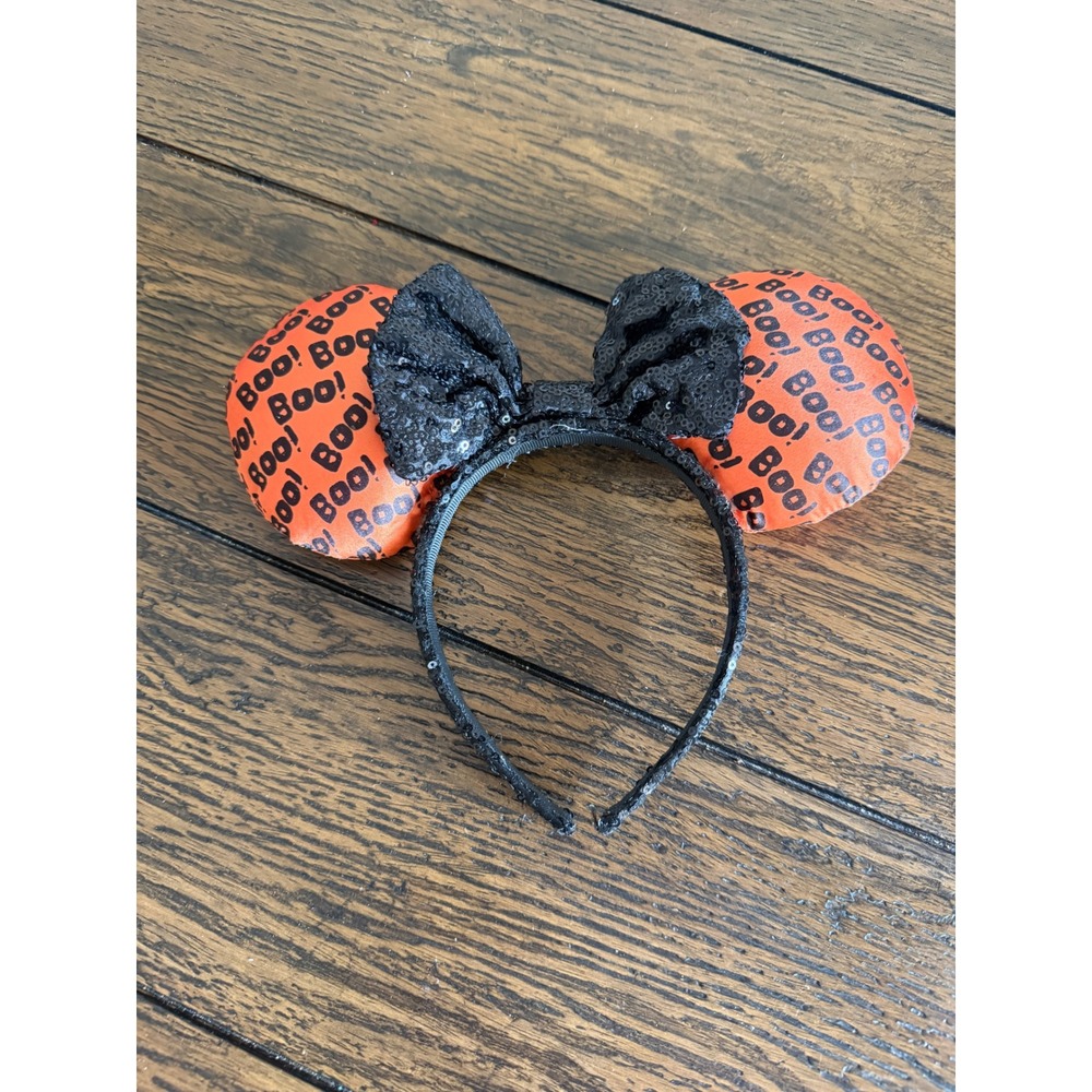 Disney Parks Halloween Headband Womens OS Orange Good Boo Sequin Minnie Ears